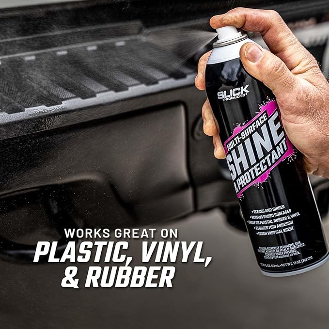 Slick Products Shine & Protectant Spray 17.35 FL OZ. - High Gloss Clear Coating Renew Vinyl, Plastic, Rubber, Trim, Tire, Engine, Car, Truck, Motorcycle, Dirt Bike