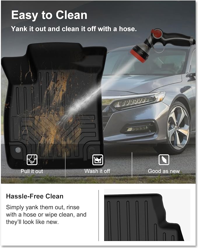 Kiwi Master Floor Mats for 2018-2022 Honda Accord | Custom Fit, All Weather Car Mats, Heavy Duty TPE Floor Liners, Front & Rear 2 Row Set, Black