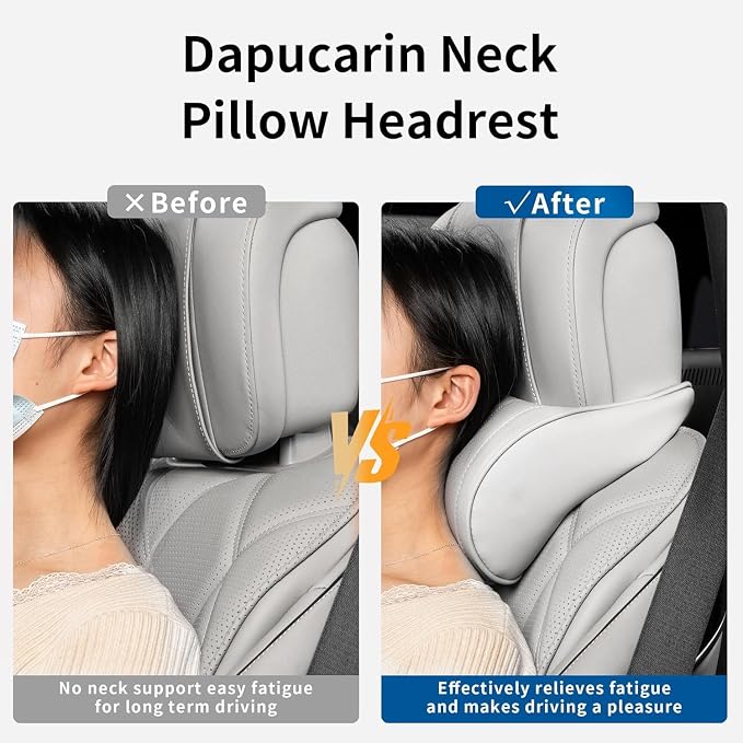 Car Neck Pillow for Driving Memory Foam Headrest Nappa Leather Head Rest for Most Cars SUV Home Office Traveling