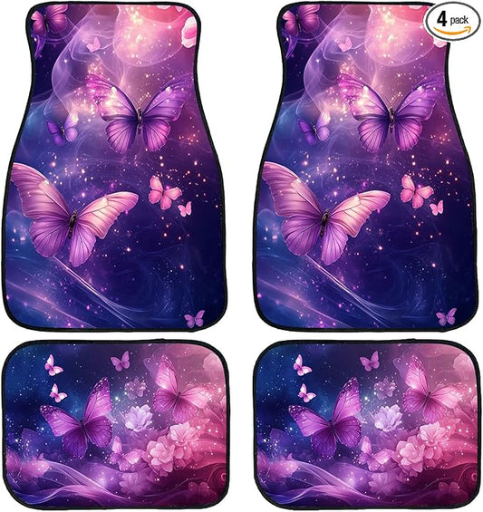 Butterfly Car Floor Mats Kawaii Purple Fantasy Glow Carpet Front Rear Carpets Mat Decorative Car Floor Carpets Non-Slip Auto Car Accessories Universal Fit Car Accessories for Truck