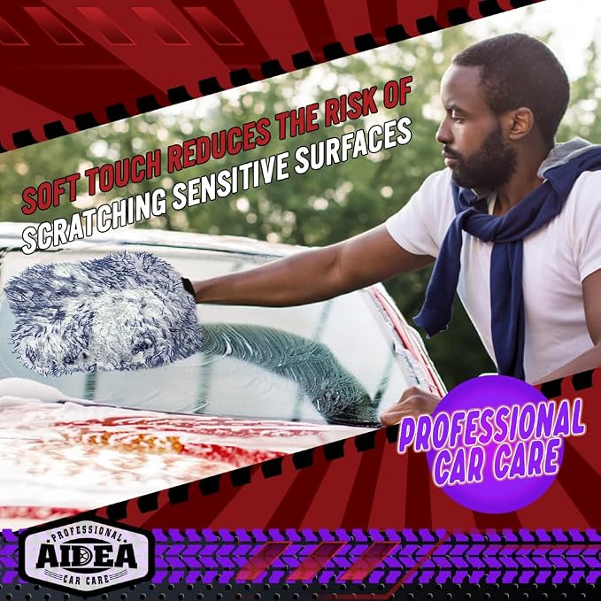 AIDEA Car Wash Mitt Microfiber, 1PK Wheel Cleaner Mitts, 7.12''X10.14'' | Scratch Free Lint-Free, Extra Plush Premium Microfiber Mitt Car Wash Brush, Regular Size