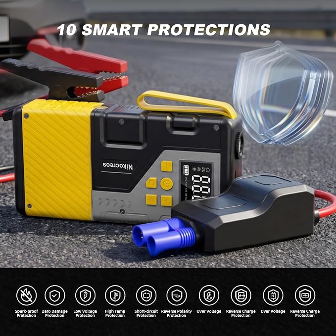 Portable Car Jump Starter with Air Compressor Tire Inflator Battery Jumper | Jump Box 3000A Peak and 150 PSI Air Pump ,for 12L Gas & 10L Diesel Engines,LCD Display,LED Light