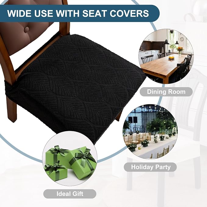 Removable Washable Dining Chair Seat Covers Set of 4,Stretch Jacquard Chair Seat Cushion Protector Slipcovers, Rear Covers