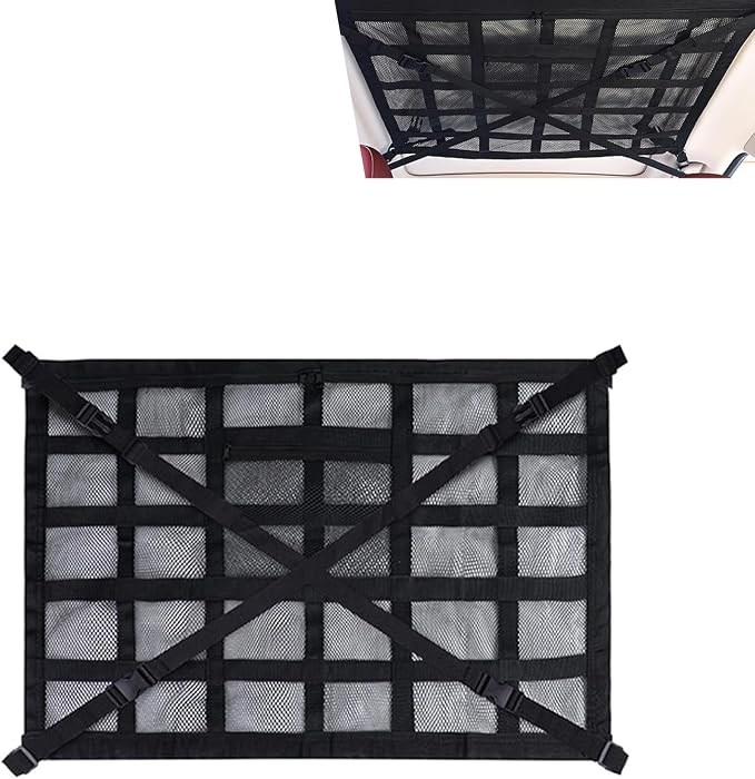 Car Ceiling Cargo Net, Double-Layer Overhead Storage Mesh Organizer, 31.5 x 21.6 Inch Roof Storage Pocket for SUV Van Truck, Camping Road Trip Overlanding Essentials (Black)