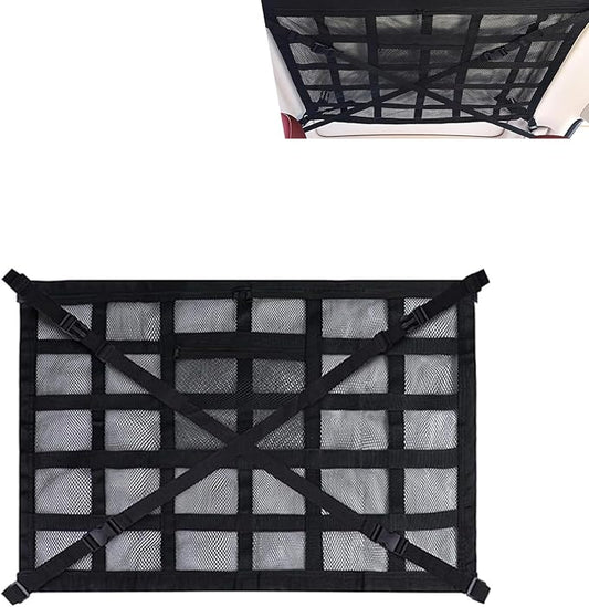 Car Ceiling Cargo Net, Double-Layer Overhead Storage Mesh Organizer, 31.5 x 21.6 Inch Roof Storage Pocket for SUV Van Truck, Camping Road Trip Overlanding Essentials (Black)