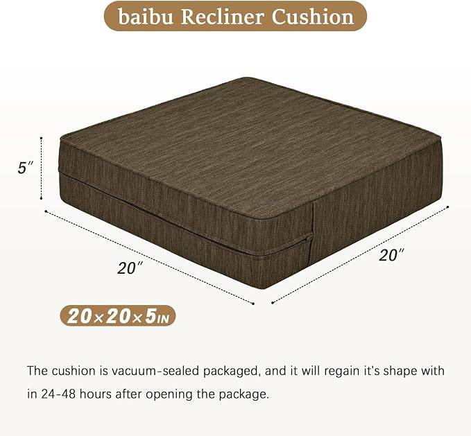 baibu Extra Large Dual-Layer Gel Memory Foam Recliner Cushions for Elderly, 20x20x5 Inch Thick Non-Slip Recliner Seat Cushion Suitable for Couch for Easy to Stand Up & Reduce Hip & Lumbar Pain, Brown