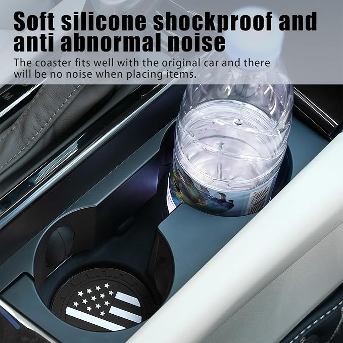 4 PCS American Flag Car Cup Holder Coasters, Non-Slip Insert Car Cup Coasters, Waterproof Drink Mat Automotive Interior Accessories, Universal for Vehicles, Trucks, SVUs (Black)