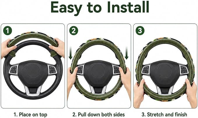 Universal 15inch Ethnic Style Baja Blanket Steering Wheel Cover with Coarse Flax Cloth and Sweat Absorption Anti Slip Car Wrap (Boho Green Leather 2)