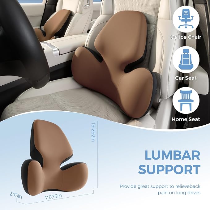 BEBAS Lumbar Support Pillow for Car, Memory Foam Back Cushion for Driving | Ergonomic Wing Wrapping, Back Pain Relief, Breathable Removable Cover, Softness, Universal Fit Car Seat, Office Chair