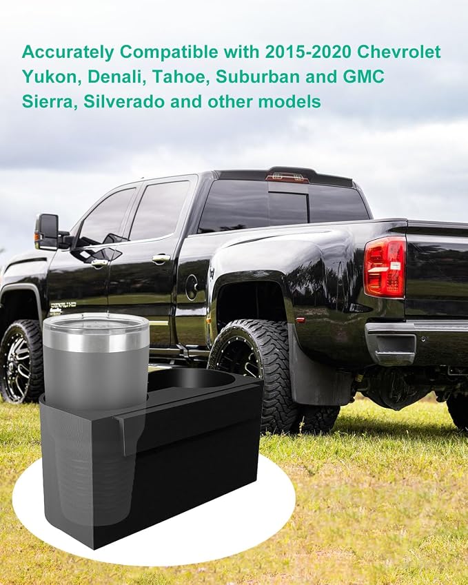 Rear Dual Cup Holder Compatible with Chevrolet & GMC | Fits for Yukon Denali Tahoe Suburban Sierra Silverado 2015-2020, 3-Inch Cupholder Durable Plastic