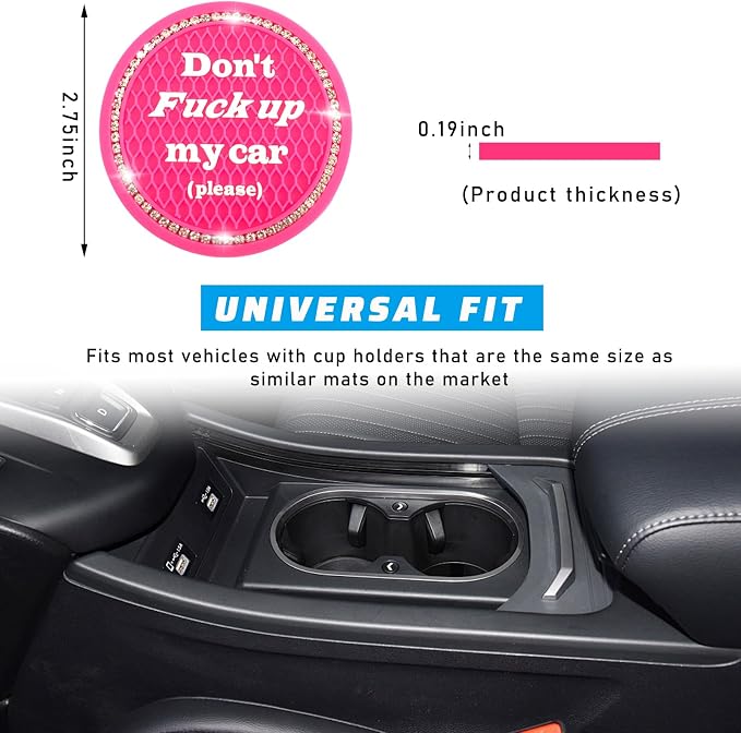 4 PCS Bling Car Cup Coaster, 2.75 Inch Anti-Slip Cup Holder Insert Coasters, Universal Crystal Rhinestone Auto Drink Car Cup Mat, Interior Car Accessories for Women Girls (Rose Red)
