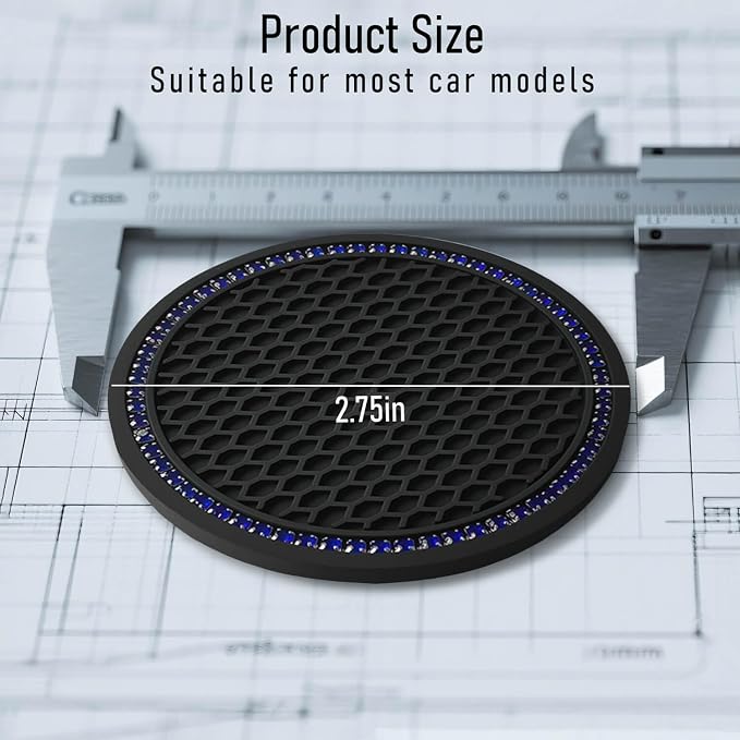 Car Cup Holder Coaster 4 Pack - Non Slip & Shockproof,Flexible PVC Rubber Insert for Car/Truck/SUV/Van (2.75"x0.2") Universal Fit Auto Cup Holders Accessories (Diamond Cup Coaster Blue)