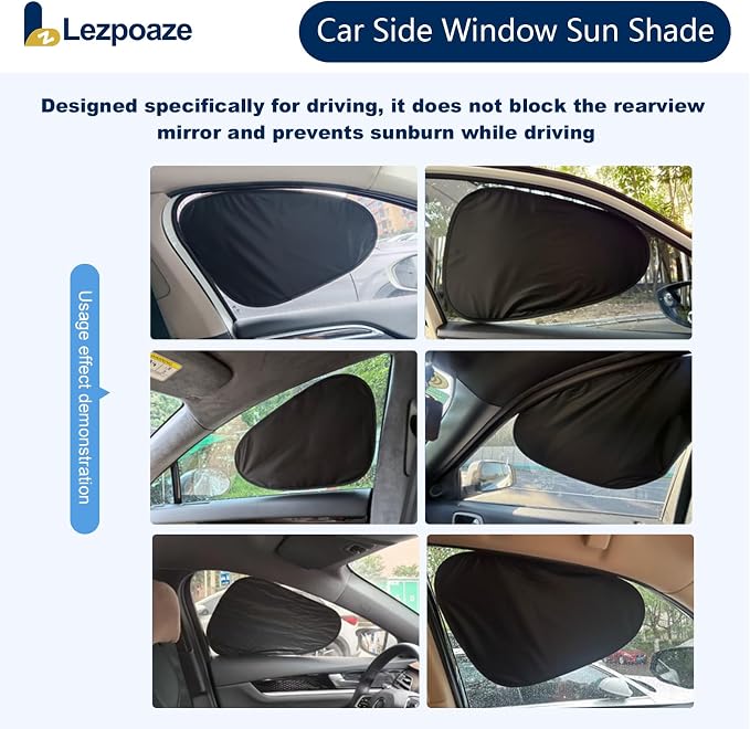2-Pack Car Side Window Sun Shade | Black Gel Electrostatic UV Protection Sunshade | Universal Fit 99% Vehicles | Foldable Car Shades