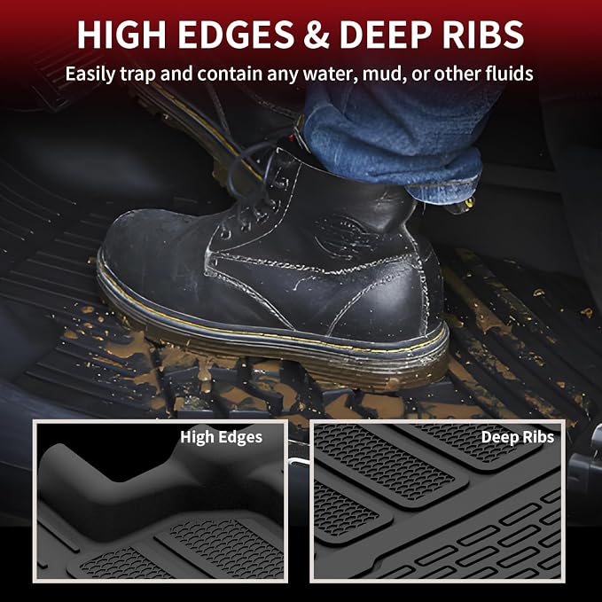 LASFIT Floor Mats for Jeep Grand Wagoneer/Grand Wagoneer L 2022 2023 2024 2025 7 Seats (NOT Fit Wagoneer & 8-Seat) All Weather TPE Custom Fit Car Mats Floor Liners 1st & 2nd & 3th Row, Black