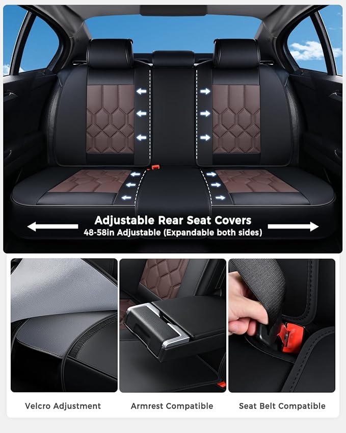 Huidasource Black & Coffee Seat Covers, Universal Fit for Cars SUVs Trucks | Full Coverage Leather Seat Cover, Airbag, Cupholder Compatible, Seat Function Retain, Easy Install with Velcro