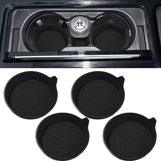 4PCS Car Cup Holder Coaster, Silicone Non-Slip Vehicle Insert Water Bottle Mat, Universal Insulation Drink Cup Pad Decor for SUV/Sedan/Truck, Automotive Interior Accessories (Black)