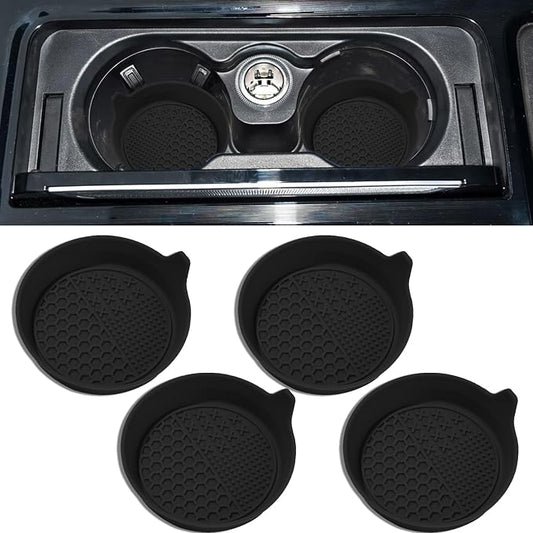 4PCS Car Cup Holder Coaster, Silicone Non-Slip Vehicle Insert Water Bottle Mat, Universal Insulation Drink Cup Pad Decor for SUV/Sedan/Truck, Automotive Interior Accessories (Black)
