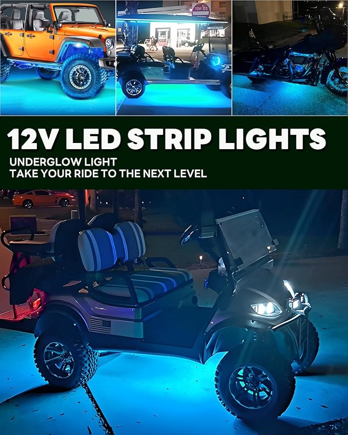 12V Led Light Strip 12.7" Waterproof ICE Blue Led Light Strips for Car Golf Cart Motorcycles Truck Boat Led Strip Lights,Pack of 4