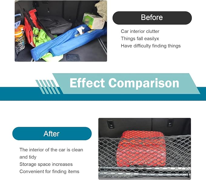 Cargo Net Stretchable, Dual-Layer Nylon Trunk Storage Net with Hook, 35.43inch x15.75 Inch Adjustable Elastic Organizer Net, Suitable For Cars, Sedans, SUVs and Trucks (Black)