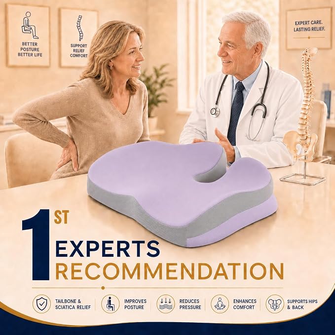 Seat Cushions for Office Chairs Wheelchair Cushion for Long Sitting Back Pain，Memory Foam Seat Car Computer Desk Chair Cushion，Coccyx Cushion for Tailbone Pain Relief Office Chair Butt Pillow Purple | Suitable for prolonged sitting, relieves tailbone p...