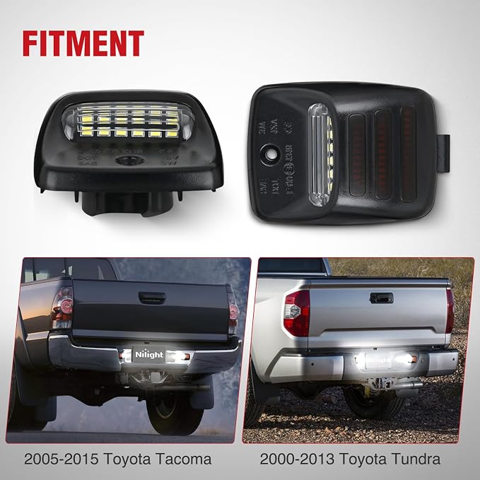 Nilight License Plate Lights Compatible with 2005 2006 2007 2008 2009 2010 2011 2012 2013 2014 2015 Toyota Tacoma 2000-2013 Tundra Red Triple OLED Tube 6000K White 2PCS Pack