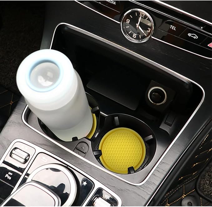 XINLIYA Car Cup Holder Coaster, 4 Pack 2.77 Inch Diameter Non-Slip Universal Insert Coaster, Durable, Suitable for Most Car Interior, Accessory for Women and Men (Yellow)
