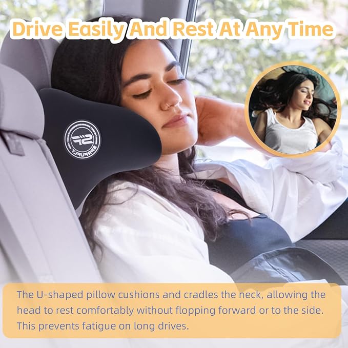 Really Useful Car Headrest Pillow, Headrest Cushion with Adjustable Strap | Ergonomic Design Car Nap Headrest - 100% Memory Foam & Breathable Removable Cover, Softness Road Trip Car Pillow(Gray, 1PC)
