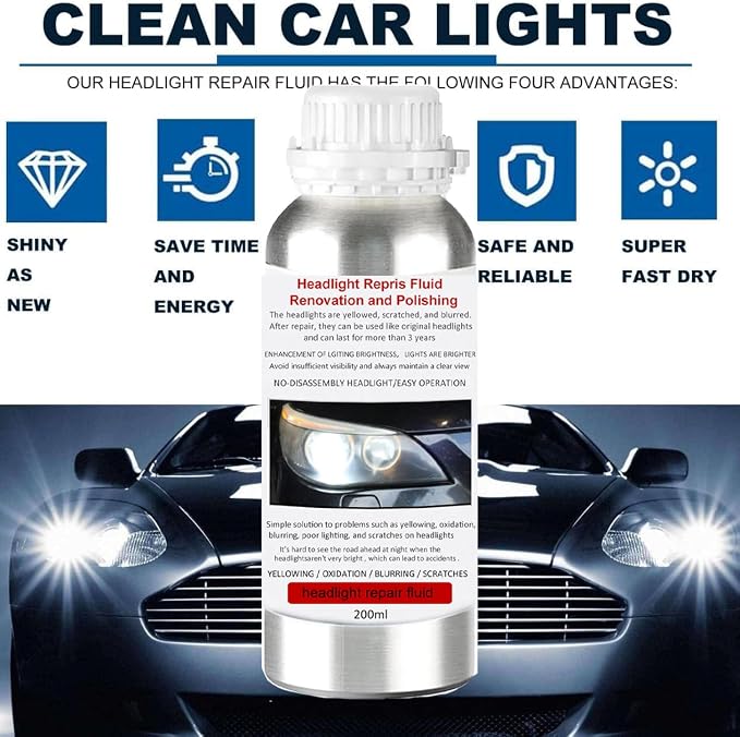 VCTSELITY 200ML Headlight Restoration Liquid, Car Headlight Polishing Repair Fluid, Headlight Polish Restoration Kit Refill Bottle to Remove Yellowing/Scratch/Haze/Oxidation/Vague