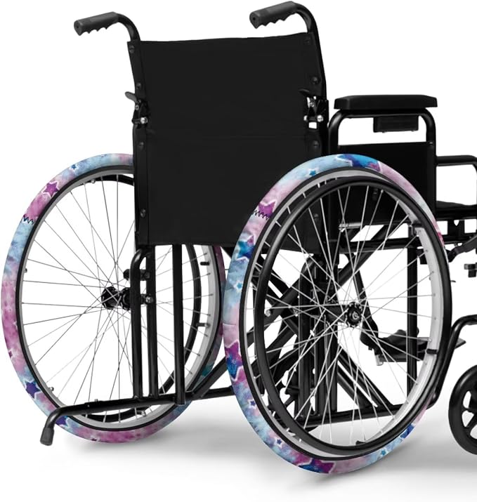2 Pairs Wheelchair Tire Covers Protectors Watercolor Pink Blue Tie-Dye Stars 24 Inch Wheelchair Cover Non Slip Wear Resistant Wheelchairs Ring Protective Covers for Adults