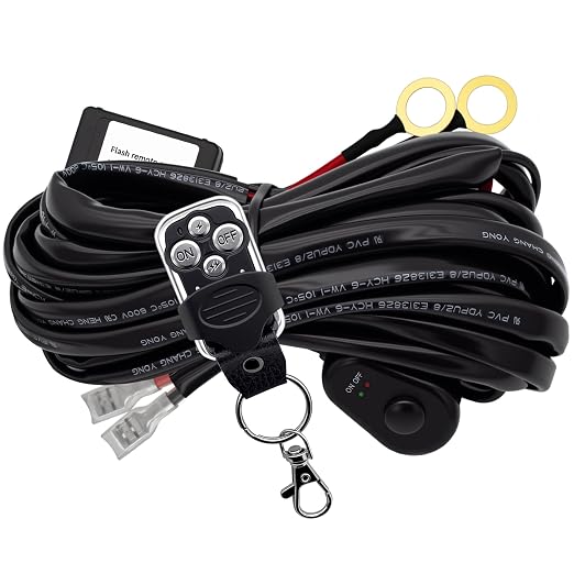 LED Driving Light Bar Remote Control Wiring Harness Kit 400W 12AWG Cable Heavy Duty 1Lead, DC12V - On-Off Switch, Power Relay & Blade Fuse, Compatible with LED Offroad Driving Light Bars