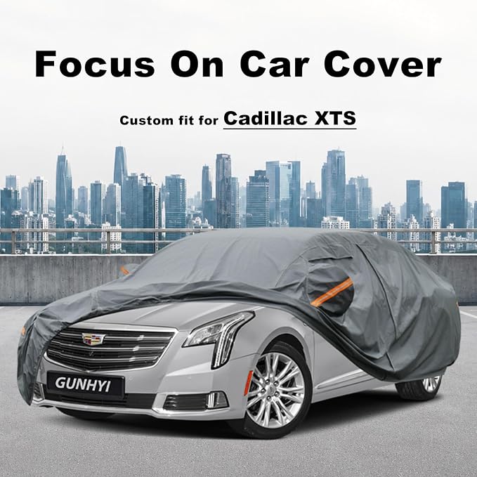 GUNHYI Premium Car Cover Custom Fit Cadillac XTS, 16 Layers Heavy Duty Car Cover Waterproof All Weather with Zipper Door for Sun Rain Snow Dust Uv Protection