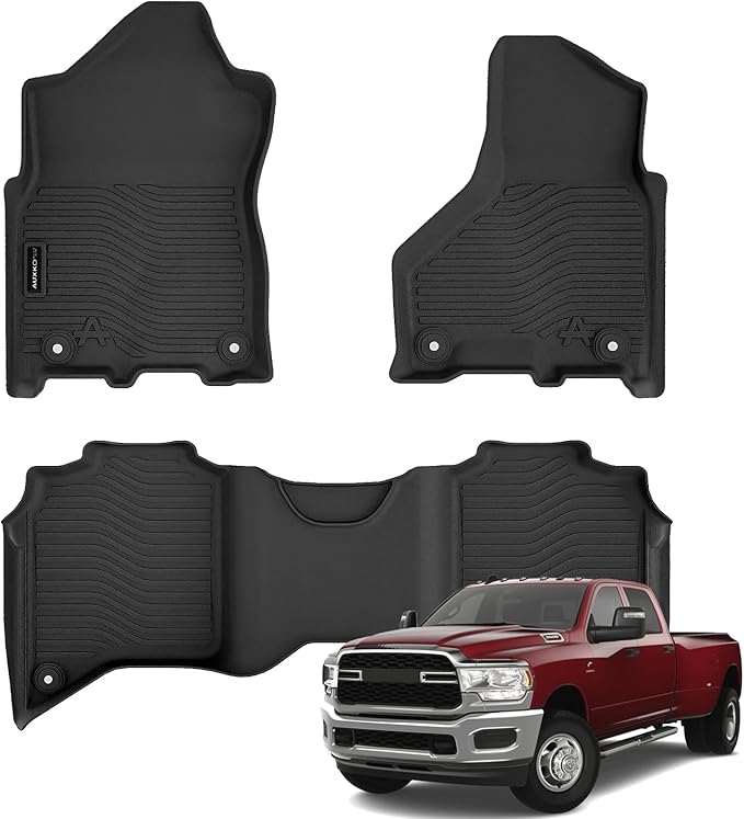 Auxko All Weather Floor Mats Fit for 2019-2025 2026 Ram 2500/3500 Crew Cab Bench & Bucket Seat TPE Liners Accessories All Season Guard Odorless Anti-Slip Floor Mats for Ram 2020-2026 Black