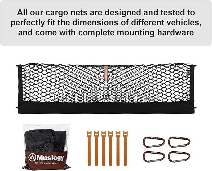 Muslogy Truck Bed Cargo Net Trunk Netting Compatible with Chevrolet Colorado & GMC Canyon 2026 2025 2024 2023 Accessories, Pickup Cargo Organizer SUV Sedan Storage Net w/Heavy Duty Carabiners