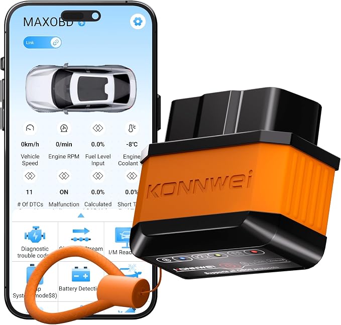 KONNWEI OBD2 Bluetooth Scanner Engine Code Reader w/Power ON/Off Button | Wireless Car Scanner w/Battery voltage Test Live Data Stream Freeze Frame I/M Readiness for iOS & Android