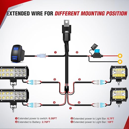 Nilight 16AWG LED POD Lights Wiring Harness Kit 12V On Off 5Pin Rocker Switch Laser Waterproof Toggle Power Relay Blade Fuse for Cars Jeep Boat ATV Trucks - 4 Leads Bule