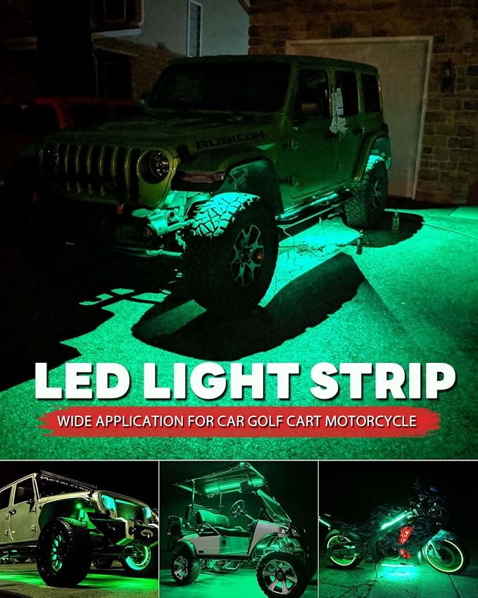 12V Led Light Strip 12.7" Waterproof Green Led Light Strips for Car Golf Cart Motorcycles Truck Boat Led Strip Lights,Pack of 4