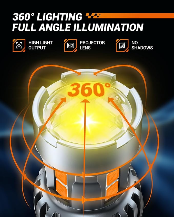 SEALIGHT 7443 7440 LED Bulb Amber Turn Signal Lights, T20 7441 7444 992 W21W LED Light Bulb with Projector Len and Need Extra Load Resistor, Includes Additional Decoders, Pack of 2