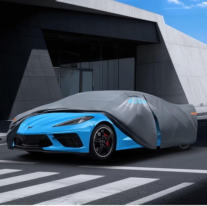 Waterproof Corvette(C8 2020-2026) Car Cover with Breathable Vents, [Upgrade] Premium Covers with Cotton Liner and Zipper Door, Sun Rain Snow Dust Uv Protection.(Gift with Towel)