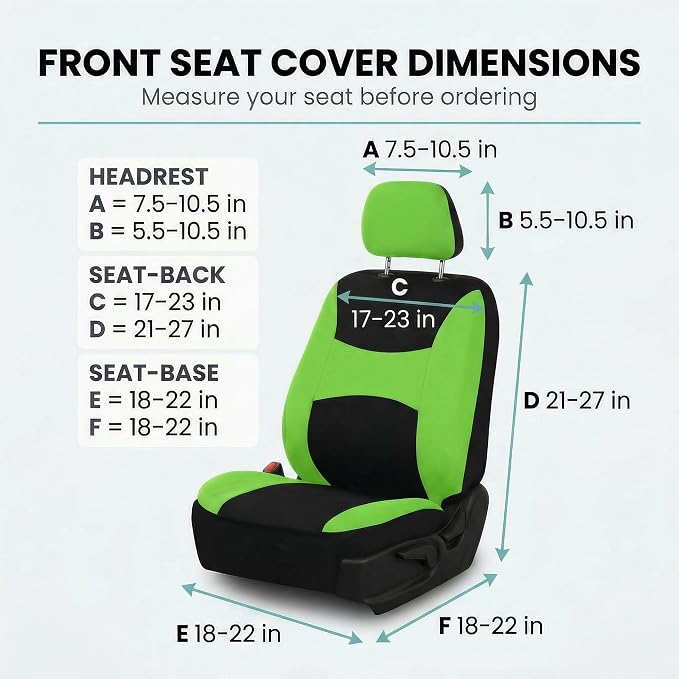 FH Group Universal Car Seat Covers Front Set for SUV Truck Sedan Vans | Waterproof All-Purpose Cloth Seat Cover Set Airbag Compatible Washable Split Bench Protector Interior Upgrade - Green