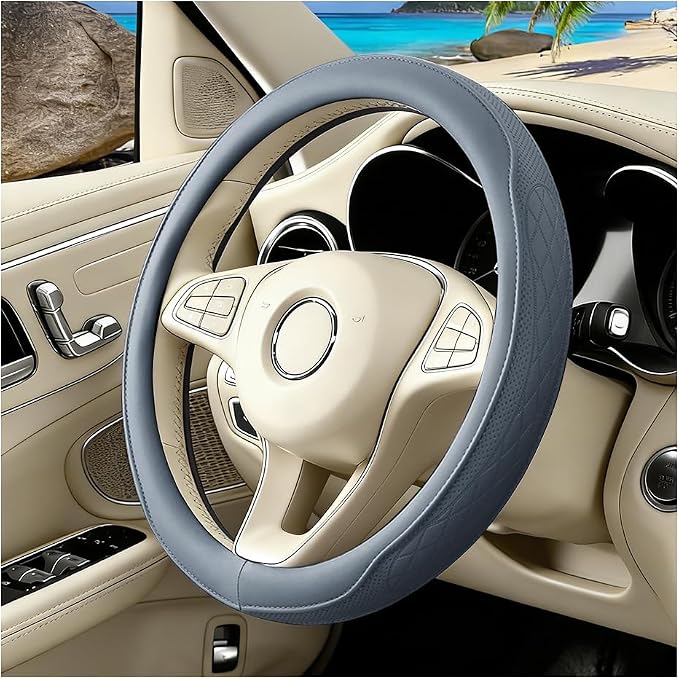 Car Steering Wheel Cover, Breathable Anti-Slip Vehicle Steering Wheel Protector with Inner Ring, Automotive Interior Protective Accessories, Universal for SUV RV Truck (Haze Blue)