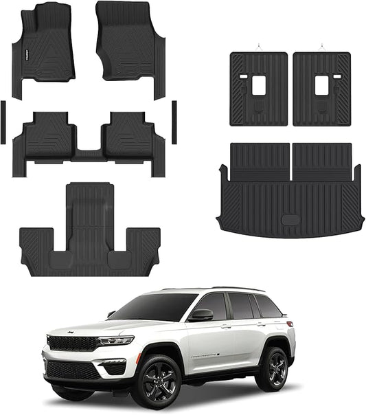 All Weather Car Floor Mats Cargo Liner with Backrest Mat for 2021-2025 2026 Jeep Grand Cherokee L (Only 6-Seats w/o Center Console), TPE Rubber Liners Full Set for Jeep Grand Cherokee Accessories