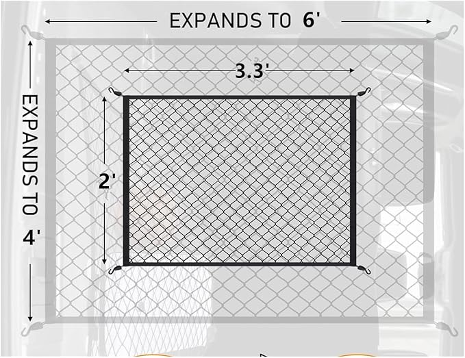 Cargo Net Car with Hooks Adjustable Highly Elastic Storage Organizer Net | cargo Net for SUV, Pickup Trucks,Mesh Organizer 3.3'x2' Stretches to 6'x4', Black