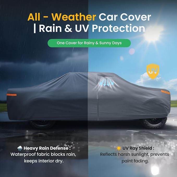 Truck Cover with Camper Shell Topper, Universal Fit Ford F-Series,Chevy Silverado,Dodge Ram,GMC Sierra and Toyota Tundra etc,Truck Cover Waterproof All Weather with Zipper(Length-228 to 242 inch)