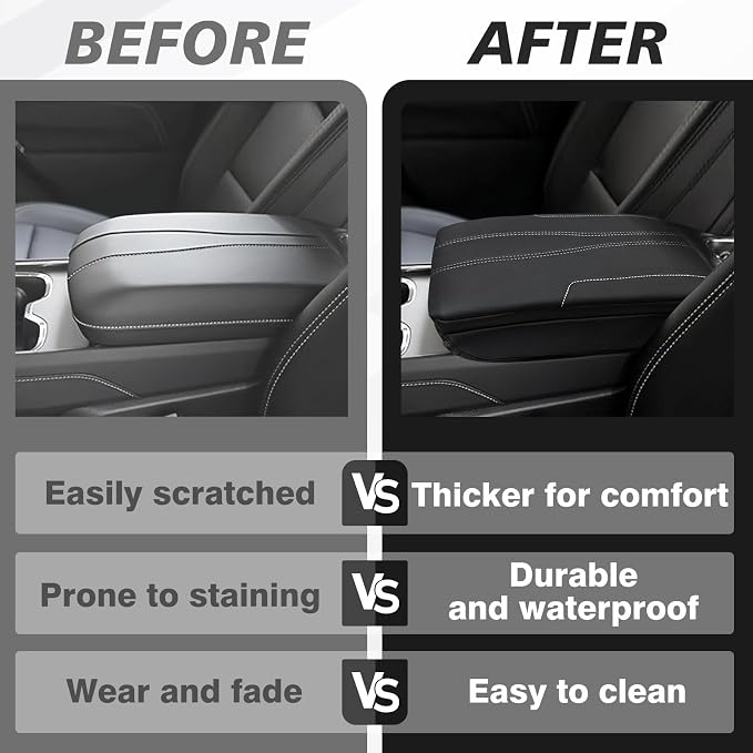 Muslogy Center Console Armrest Cover Fit for GMC Acadia & Chevy Traverse 2024-2026 & 2025-2026 Buick Enclave Accessories, Comfort Armrest Pad Console Lid Cushion Vegan Leather 1-Inch Extra Thick