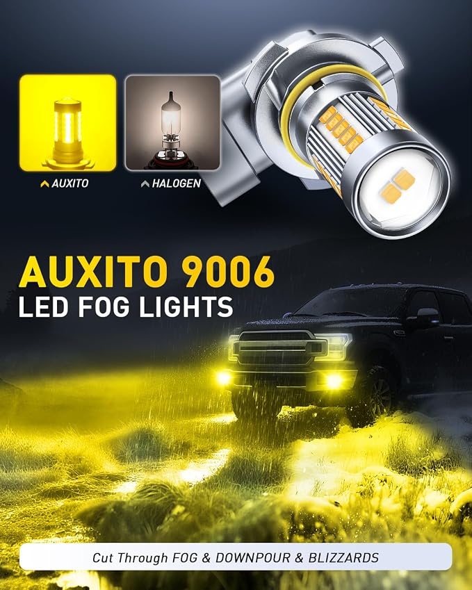 AUXITO 9006/HB4 Yellow LED Fog Light Bulbs, 13000LM 3000K Amber, 1:1 Mini Size Plug & Play, 27 CSP Chips 360° Illumination, IP68 Waterproof, Pack of 2