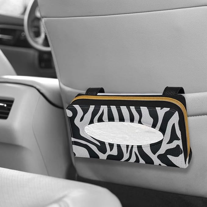 Black and White Zebra Sun Visor Napkin Holder PU Leather Car Visor Backseat Case Accessories Visor Tissue Holder for Sun Visor Back Seat