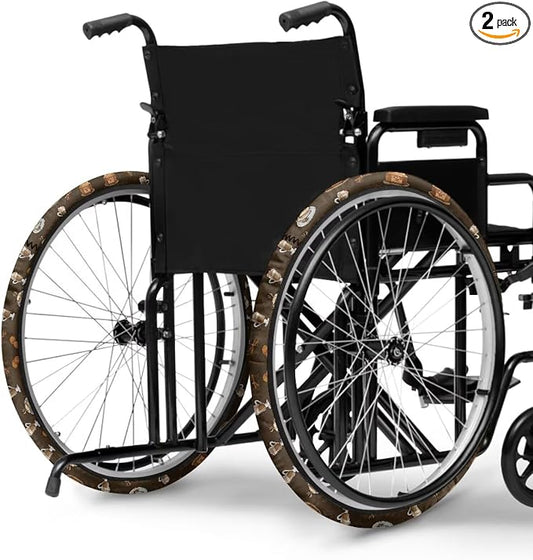 Coffee Print Wheelchair Decorations 2 Pack Wheelchair Wheel Covers Non-Slip Wheelchair Accessories Tyre Covers to Protect Floors Carpets