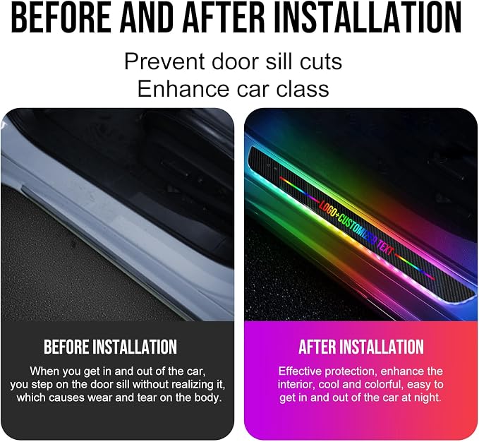 Custom Text Car Door Sill Lights with Auto Sensor, Personalized Logo Car Welcome Lights, USB Rechargeable, 7 Colors Magnetic Attachment Wireless Pedal Lamps, Gift Ideas for Men Women
