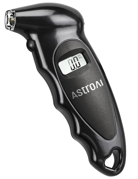 AstroAI Digital Tire Pressure Gauge 0-150PSI Calibrated to ANSI B40.7 +/-1PSI, Accurate in 0.1 Increments, Tire Repair Tools 4 Pressure Measurements for Car Truck with Backlight LCD, Black