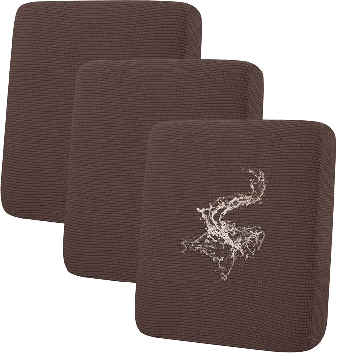 hyha Waterproof Couch Cushion Covers for Pets, Non Slip Sofa Seat Cover for Dogs Washable, Soft Thick Stretch Jacquard Fabric, Sofa Slipcovers with Elastic Bottom (3 Pieces, Brown)